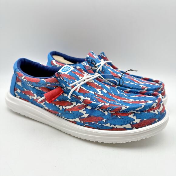 Hey Dude Mens Wally Slip-On Casual Shoe US 10 EU 43 Fish Camo Red Blue NIB - Picture 5 of 12